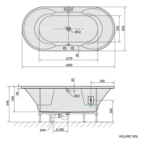 Polysan Io wanna z hydromasażem 180x85x49cm Highline Hydro-Air chrom 16611.6010