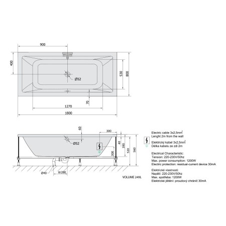 Polysan Krysta wanna z hydromasażem 180x80x39cm Attraction Hydro chrom 71710.3010