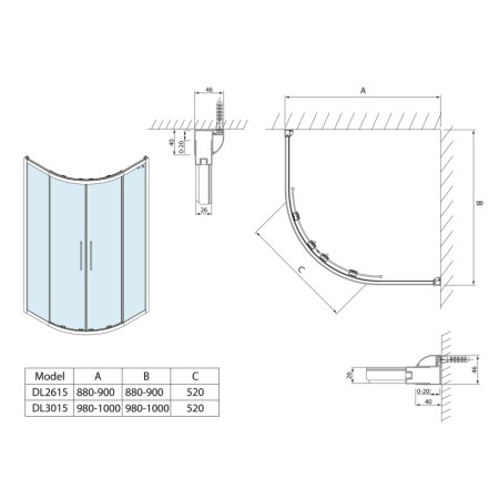 Polysan LUCIS LINE kabina prysznicowa półokrągła 1000x1000mm R550 szkło czyste DL3015
