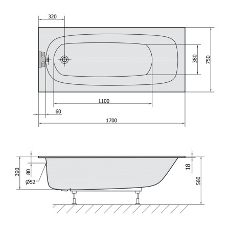 Polysan EBRO SLIM wanna prostokątna 170x75x39cm biała 26711S