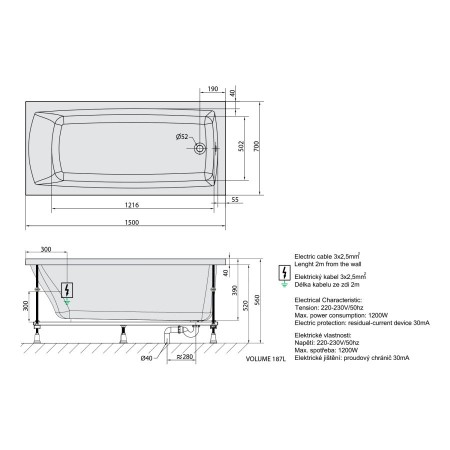 Polysan Lily wanna z hydromasażem 150x70x39cm Attraction Hydro-Air chrom 72273.4010