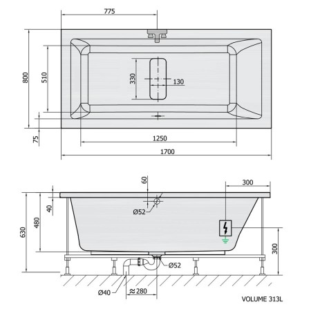 Polysan Marlene wanna z hydromasażem 170x80x48cm Highline Hydro chrom 72403.5010