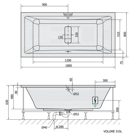 Polysan Marlene wanna z hydromasażem 180x80x48cm Highline Hydro-Air chrom 72034.6010