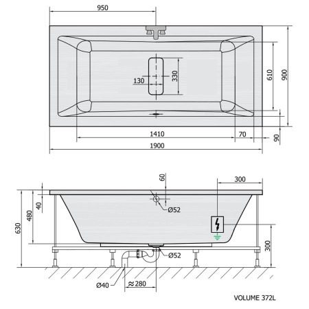 Polysan Marlene wanna z hydromasażem 190x90x48cm Attraction Hydro chrom 71607.3010