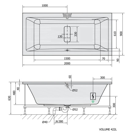 Polysan Marlene wanna z hydromasażem 200x90x48cm Attraction Hydro-Air chrom 78731.4010