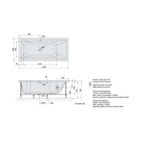 Polysan Mimoa wanna z hydromasażem 170x80x39cm Highline Hydro chrom 71713.5010