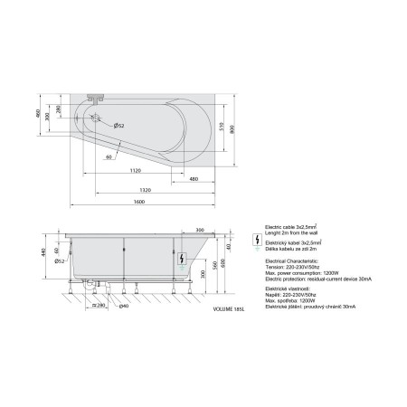 Polysan Projekta R wanna z hydromasażem 160x80x44cm Highline Hydro-Air chrom 21111.6010