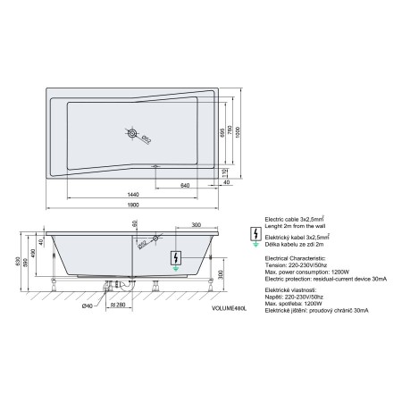 Polysan Quest wanna z hydromasażem 190x100x49cm Highline Hydro chrom 78531.5010
