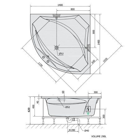 Polysan Rosana wanna z hydromasażem 140x140x49cm Highline Hydro chrom 64119.5010
