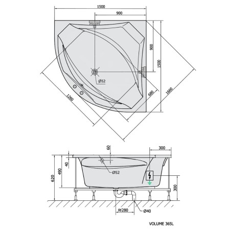 Polysan Rosana wanna z hydromasażem 150x150x49cm Highline Hydro chrom 63119.5010