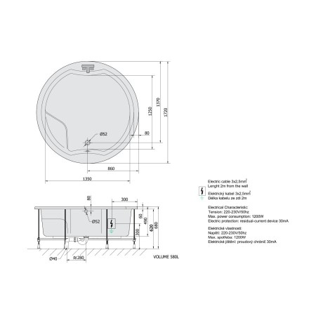 Polysan Royal Round wanna z hydromasażem 172x172x49cm Highline Hydro chrom 73211.5010