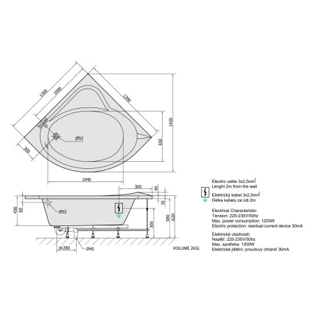 Polysan Sirius wanna z hydromasażem 130x130x43cm Attraction Hydro chrom 49111.3010