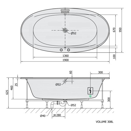 Polysan Stadium wanna z hydromasażem 190x95x46cm Highline Hydro-Air chrom 82111.6010