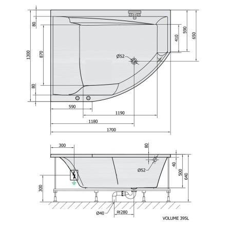 Polysan Tandem L wanna z hydromasażem 170x130x50cm Active Hydro chrom 96611.1010