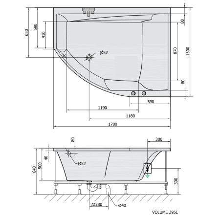Polysan Tandem R wanna z hydromasażem 170x130x50cm Highline Hydro-Air chrom 97611.6010