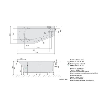 Polysan Tigra L wanna z hydromasażem 170x80x46cm Highline Hydro chrom 90111.5010