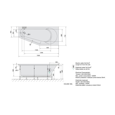Polysan Tigra R wanna z hydromasażem 150x75x46cm Highline Hydro-Air chrom 72933.6010