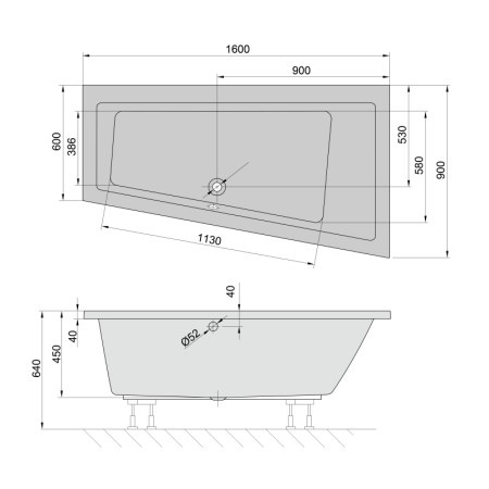 Polysan ANDRA R narożna wanna asymetryczna z konstrukcją 180x90x45 cm biała z otworami na baterię i PC10031 81541