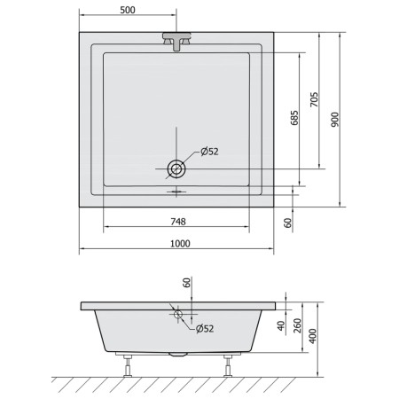 Polysan DEEP brodzik prysznicowy głęboki 100x90x26cm biały 72340