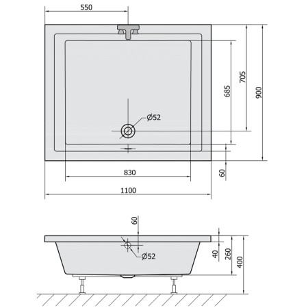 Polysan DEEP brodzik prysznicowy ze stelażem 110x90x26cm biały 72372