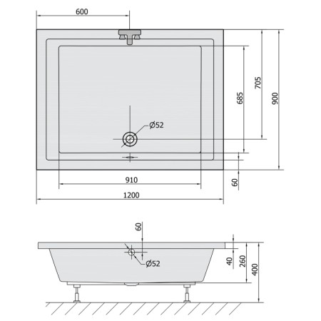 Polysan DEEP brodzik prysznicowy ze stelażem120x90x26cm biały 72392