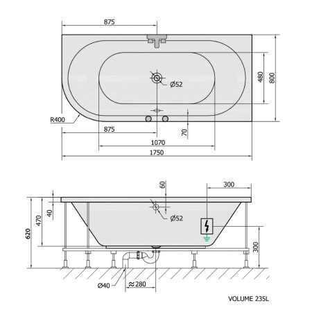 Polysan Viva R wanna z hydromasażem 175x80x47cm Highline Hydro chrom 78119.5010