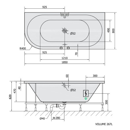 Polysan Viva R wanna z hydromasażem 185x80x47cm Attraction Hydro-Air chrom 72129.4010
