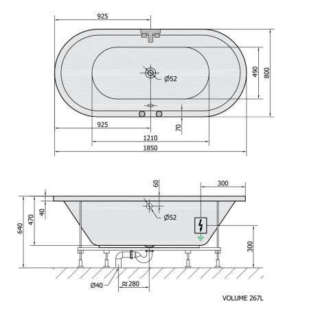 Polysan Viva O wanna z hydromasażem 185x80x47cm Highline Hydro chrom 72179.5010