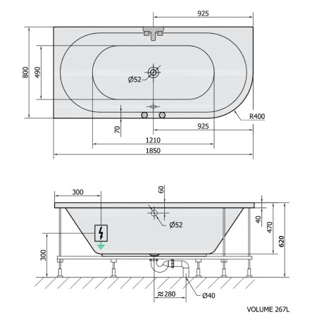 Polysan Viva L wanna z hydromasażem 185x80x47cm Highline Hydro-Air chrom 72099.6010