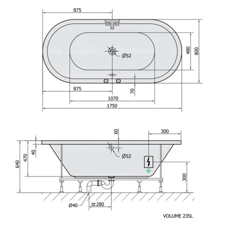Polysan Viva O wanna z hydromasażem 175x80x47cm Highline Hydro chrom 79119.5010