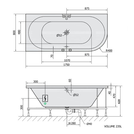 Polysan Viva L wanna z hydromasażem 175x80x47cm Highline Hydro chrom 70119.5010