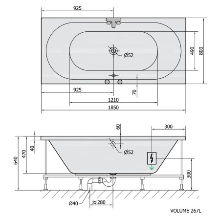 Polysan Viva B wanna z hydromasażem 185x80x47cm Attraction Hydro-Air chrom 71968.4010