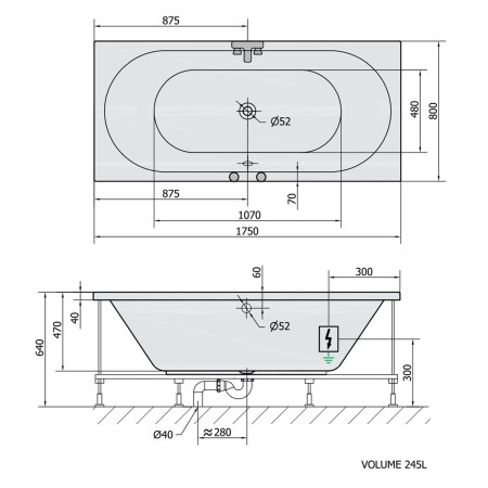Polysan Viva B wanna z hydromasażem 175x80x47cm Active Hydro chrom 88119.1010