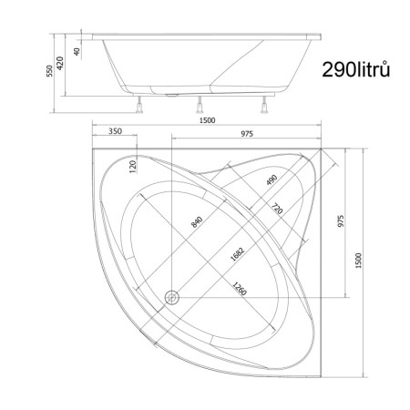 Aqualine DYJE wanna narożna 150x150x42cm biały A1550