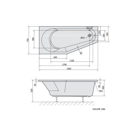 Polysan TIGRA wanna asymetryczna 150x75x46cm lewa biały 72928