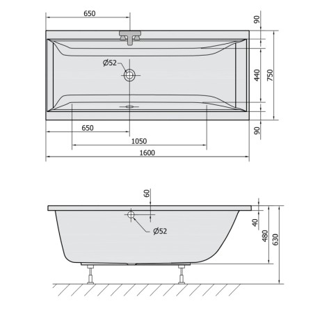 Polysan CLEO wanna prostokątna 160x75x48cm szary 93611.30