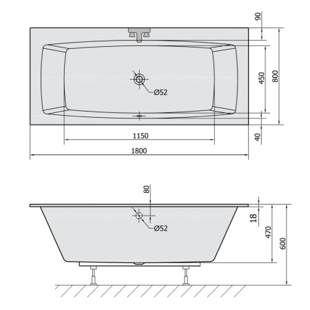 Polysan KVADRA SLIM wanna prostokątna 180x80x47cm biała 17611S