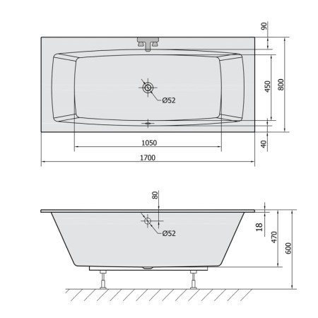 Polysan KVADRA SLIM wanna prostokątna 170x80x47cm biała 18611S