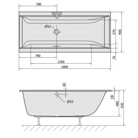Polysan CLEO SLIM wanna prostokątna 180x90x48cm biała 13111S
