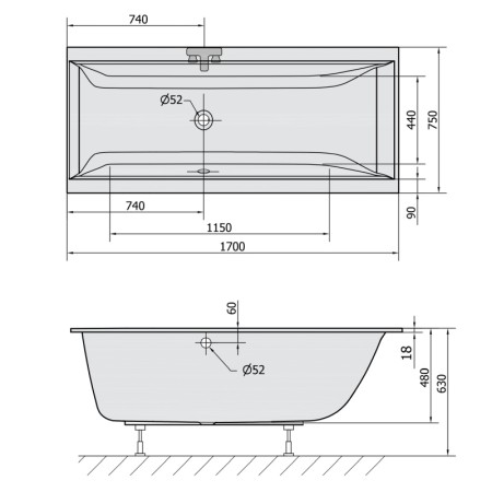 Polysan CLEO SLIM wanna prostokątna 170x75x48cm biała 94611S