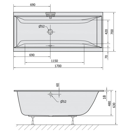 Polysan CLEO SLIM wanna prostokątna 170x70x48cm biała 74611S