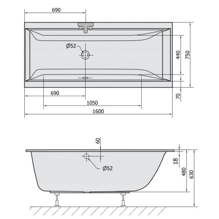 Polysan CLEO SLIM wanna prostokątna 160x75x48cm biała 93611S