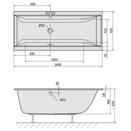 Polysan CLEO SLIM wanna prostokątna 160x70x48cm biała 73611S