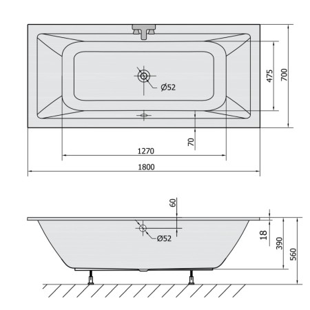 Polysan KRYSTA SLIM wanna prostokątna 180x70x39cm biała 72906S
