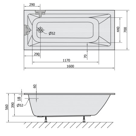 Polysan NOEMI SLIM wanna prostokątna 160x70x39cm biała 71707S