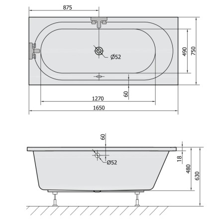 Polysan ASTRA B SLIM wanna prostokątna 165x75x48cm biała 32611S