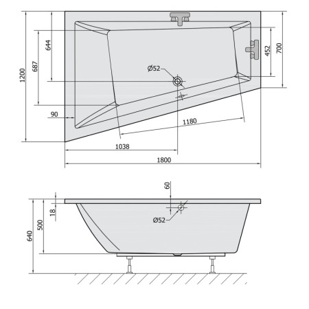 Polysan TRIANGL L SLIM wanna asymetryczna 180x120x50cm biała 19611S