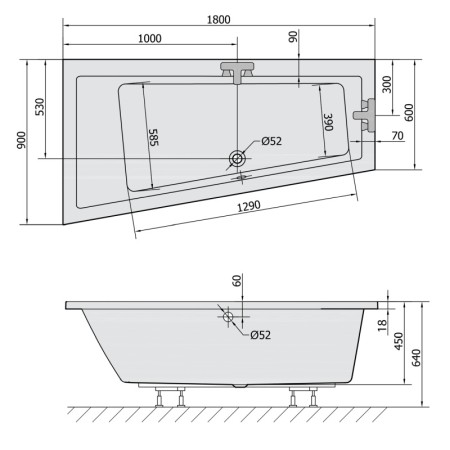 Polysan ANDRA L SLIM wanna asymetryczna 180x90x45cm biała 72872S