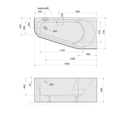 Polysan PROJEKTA R MONOLITH wanna narożna 156x77x60cm biały 21111M
