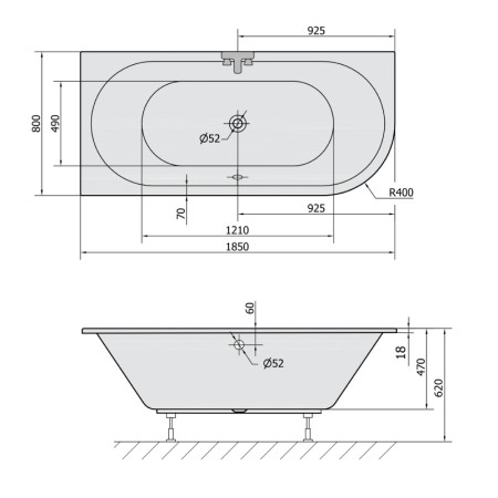 Polysan VIVA L SLIM wanna asymetryczna 185x80x47cm biała 72099S